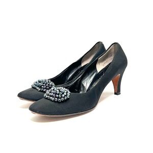 Vintage 1960s black nylon iridescent beaded dress heels